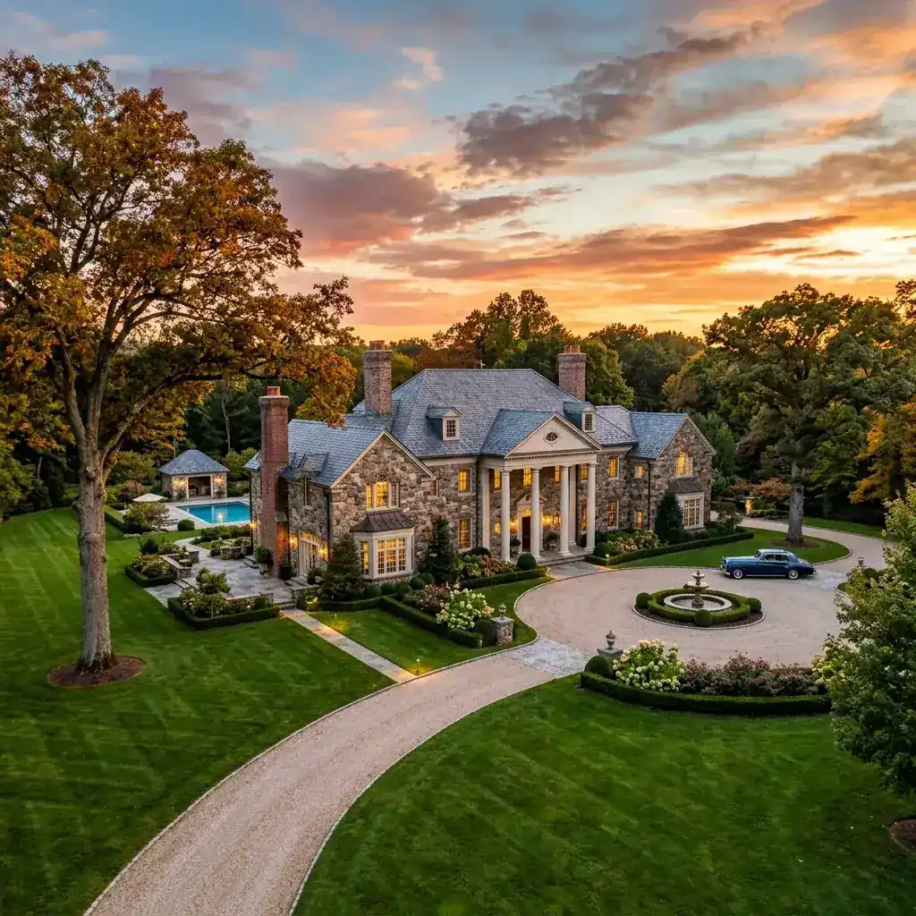 Classic Connecticut luxury stone manor listed by Kevin Wilcox real estate team